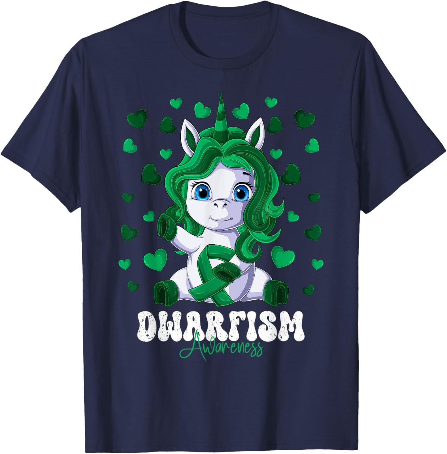 Dwarfism Awareness Month Green Ribbon Unicorn T-Shirt - T-Shirt | Navy