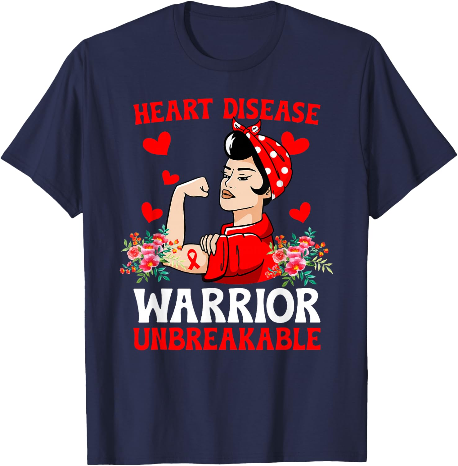 Heart Disease Warrior Unbreakable Heart Disease Awareness T-Shirt - T-Shirt | Navy