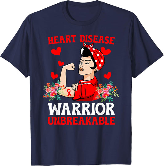 Heart Disease Warrior Unbreakable Heart Disease Awareness T-Shirt - T-Shirt | Navy