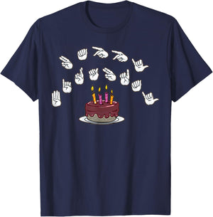Happy Birthday alphabet Hands American Sign Language Asl T-Shirt - T-Shirt | Navy