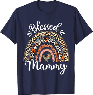 Blessed Mammy Funny Leopard Boho Rainbow Mammy Life T-Shirt - T-Shirt | Navy
