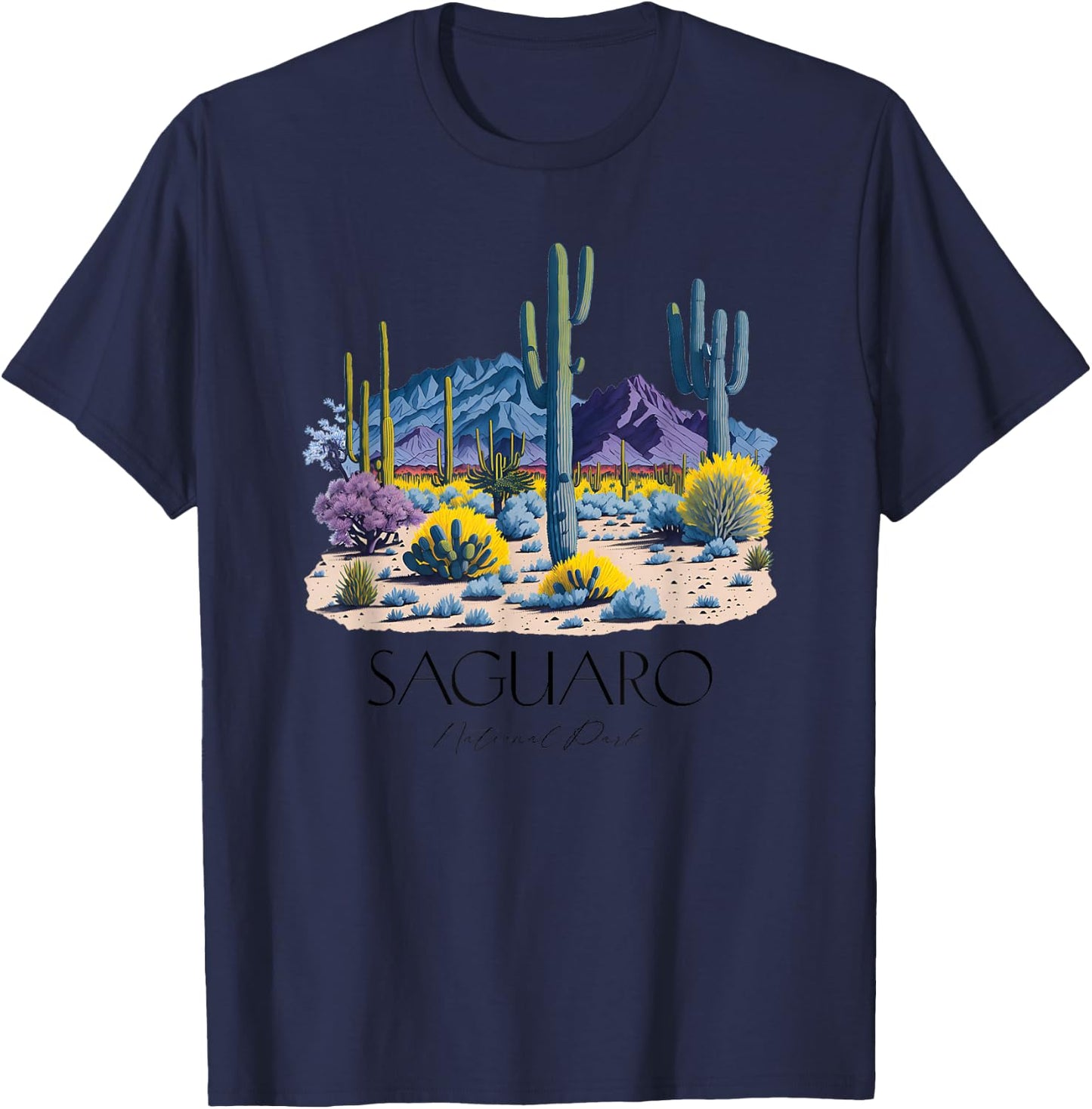 Cool Saguaro National Park Hiking Watercolor Graphic T-Shirt - T-Shirt | Navy