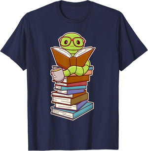 Cute Kawaii Bookworm Reading T-Shirt - T-Shirt | Navy