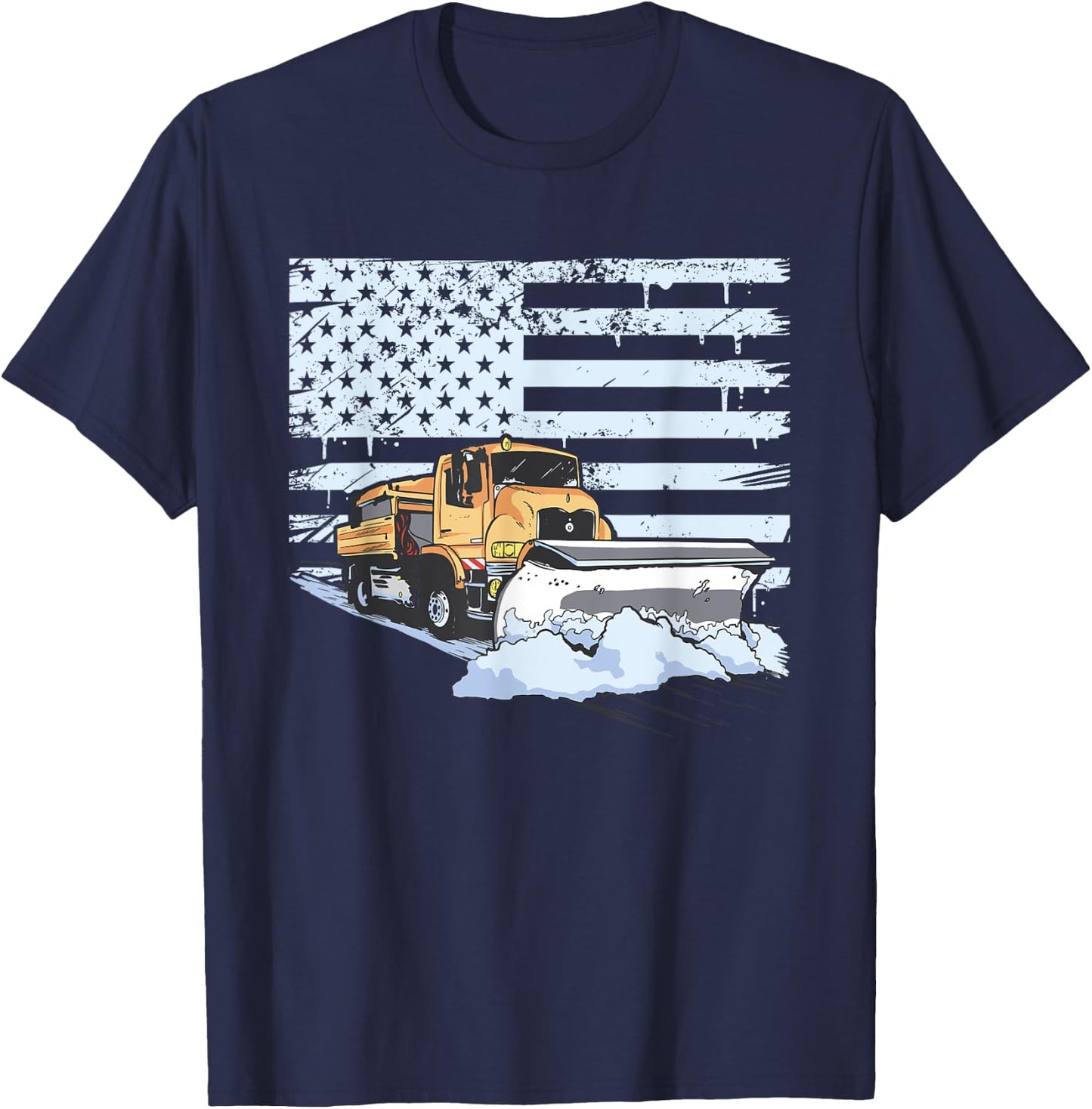 Snow Plow Truck Us Flag Snow Plow Driver T-Shirt - T-Shirt | Navy