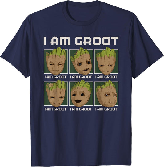 Marvel I Am Groot Guardians of The Galaxy Moods of Groot T-Shirt - T-Shirt | Navy