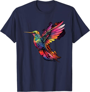Colorful Hummingbird Art Tie-Dye Bird Watching T-Shirt - T-Shirt | Navy