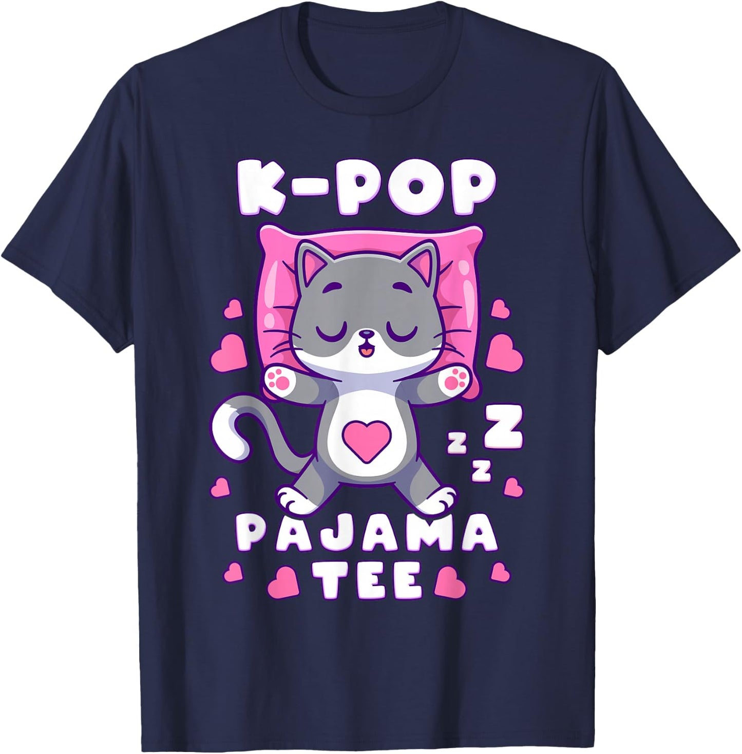 K-Pop Music Sleeping Cat K-Pop Pajamas T-Shirt - T-Shirt | Navy