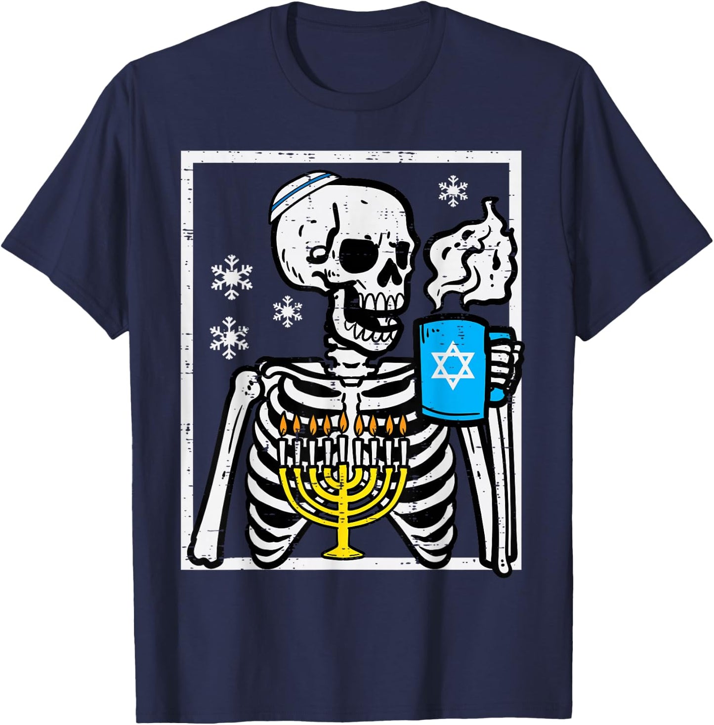 Hanukkah Skeleton Coffee Chanukah Jewish Festival Men Women T-Shirt - T-Shirt | Navy