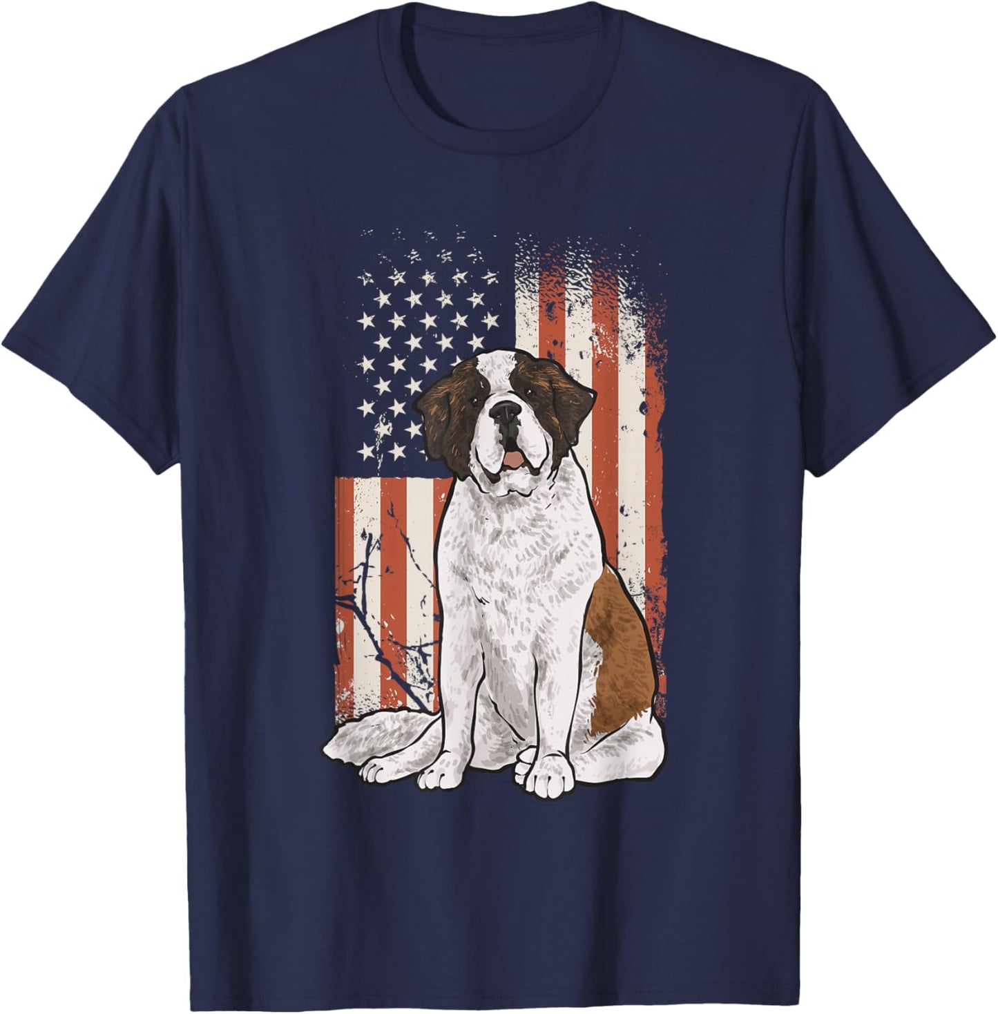 Saint Bernard Dog American Flag St. Bernard T-Shirt - T-Shirt | Navy