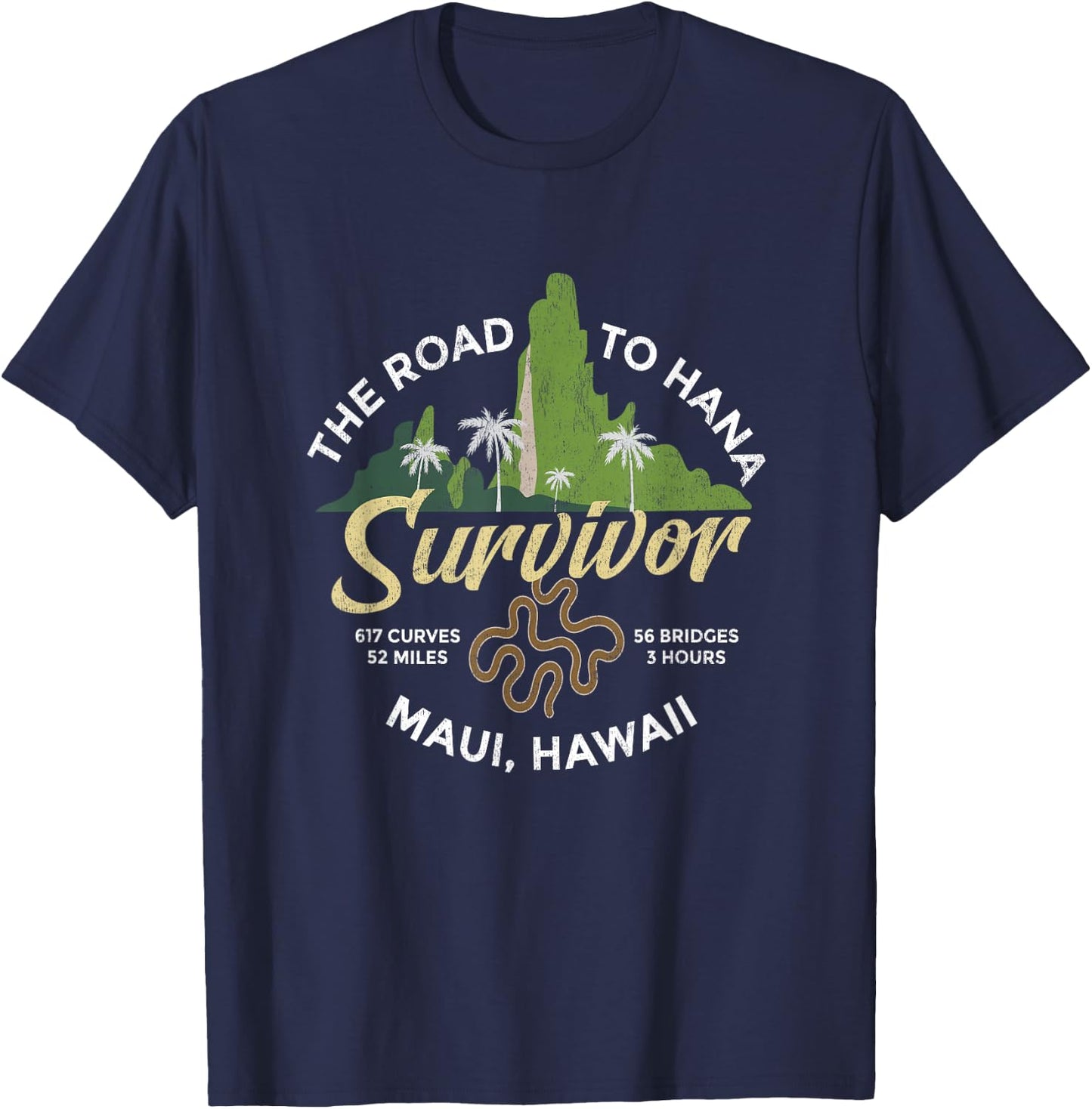 Road To Hana Survivor Curvy Palm Maui Hawaii T-Shirt - T-Shirt | Navy