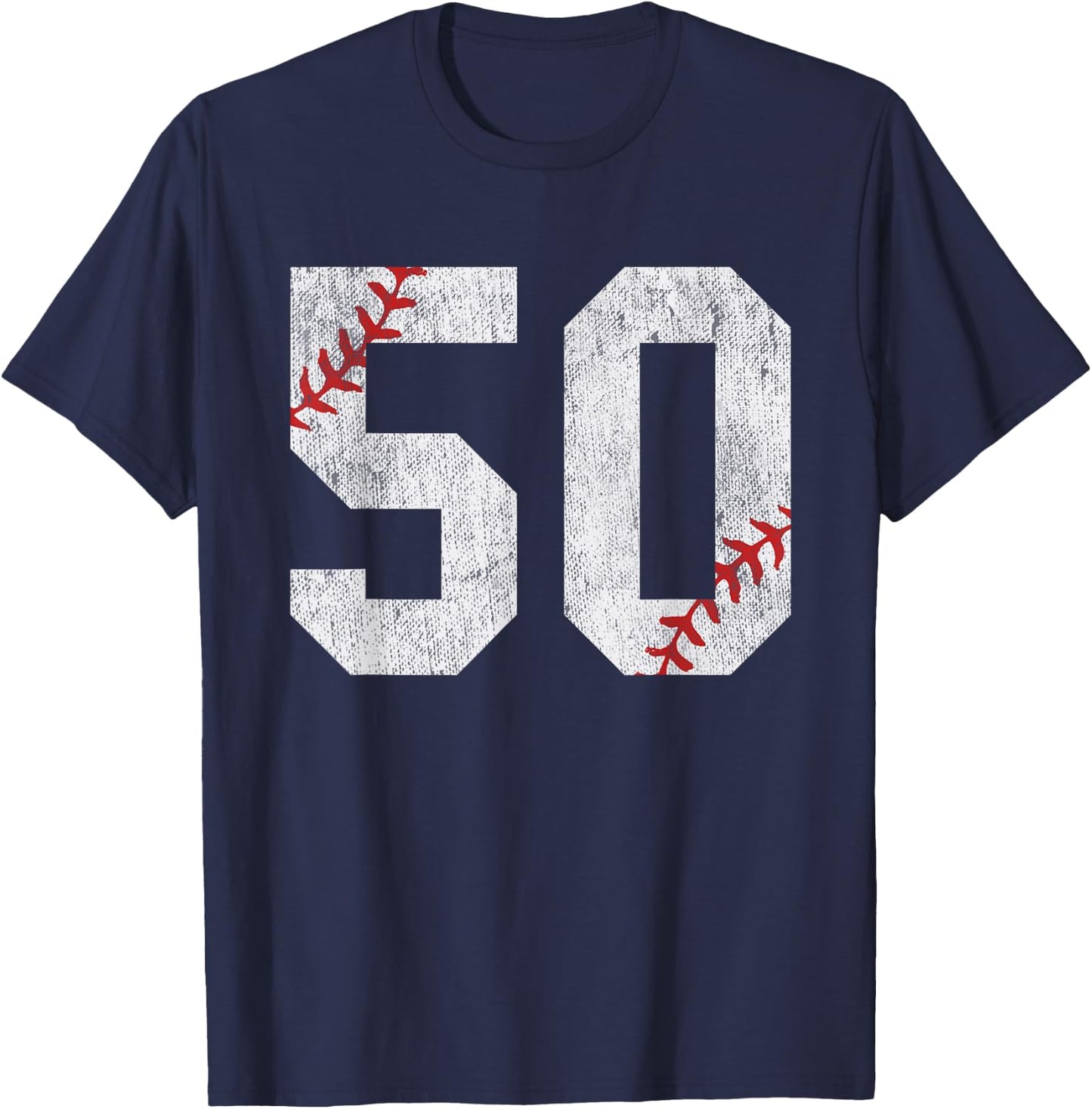 Number #50 Vintage 50th Birthday Baseball Lover 50 Years Old T-Shirt - T-Shirt | Navy