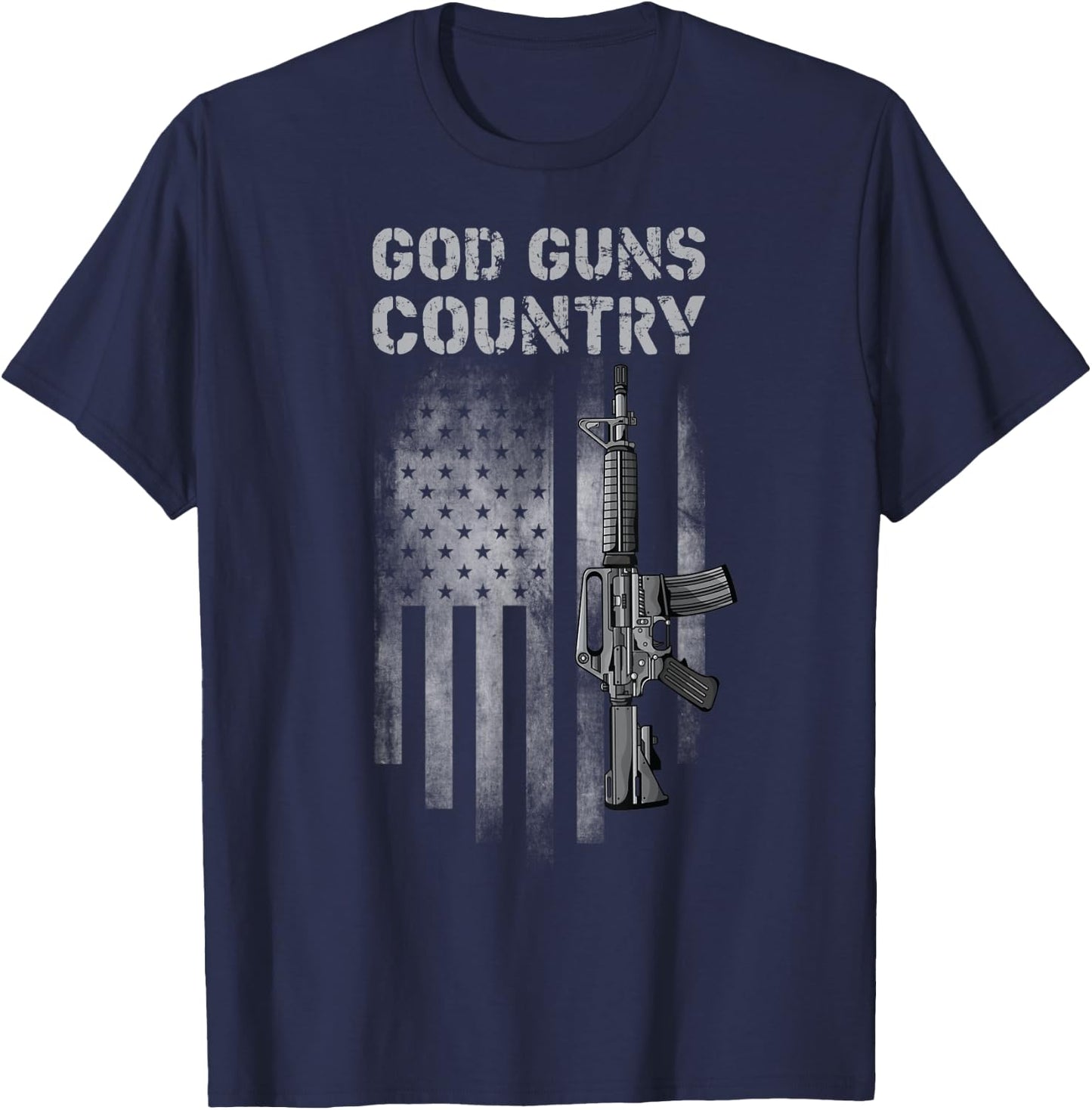 God Guns Country With Gun American Flag Patriotic Men T-Shirt - T-Shirt | Navy