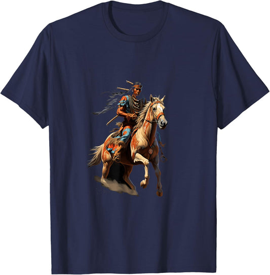 Indian Warrior Chief Indian Horse T-Shirt - T-Shirt | Navy