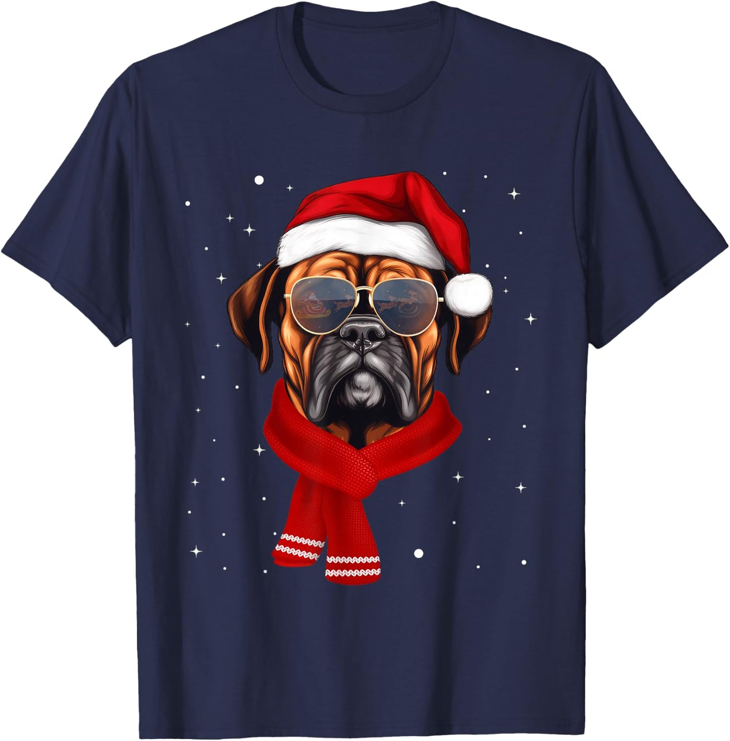 Funny Boxer Dog Christmas Lights Xmas Outfit Pajama Matching T-Shirt - T-Shirt | Navy