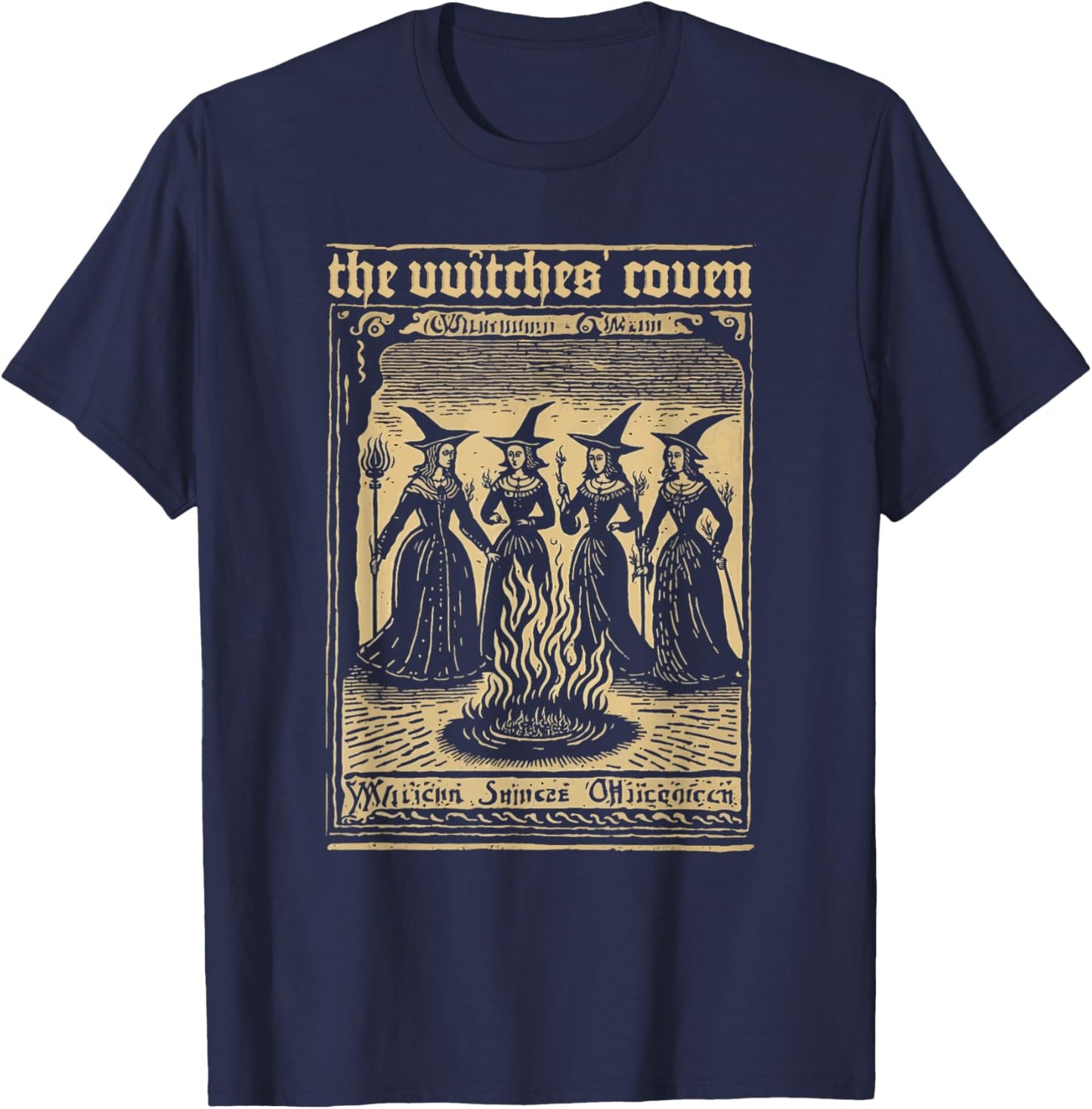 The Witches Coven Vintage Witchcraft 1720 Woodcut Imagery T-Shirt - T-Shirt | Navy