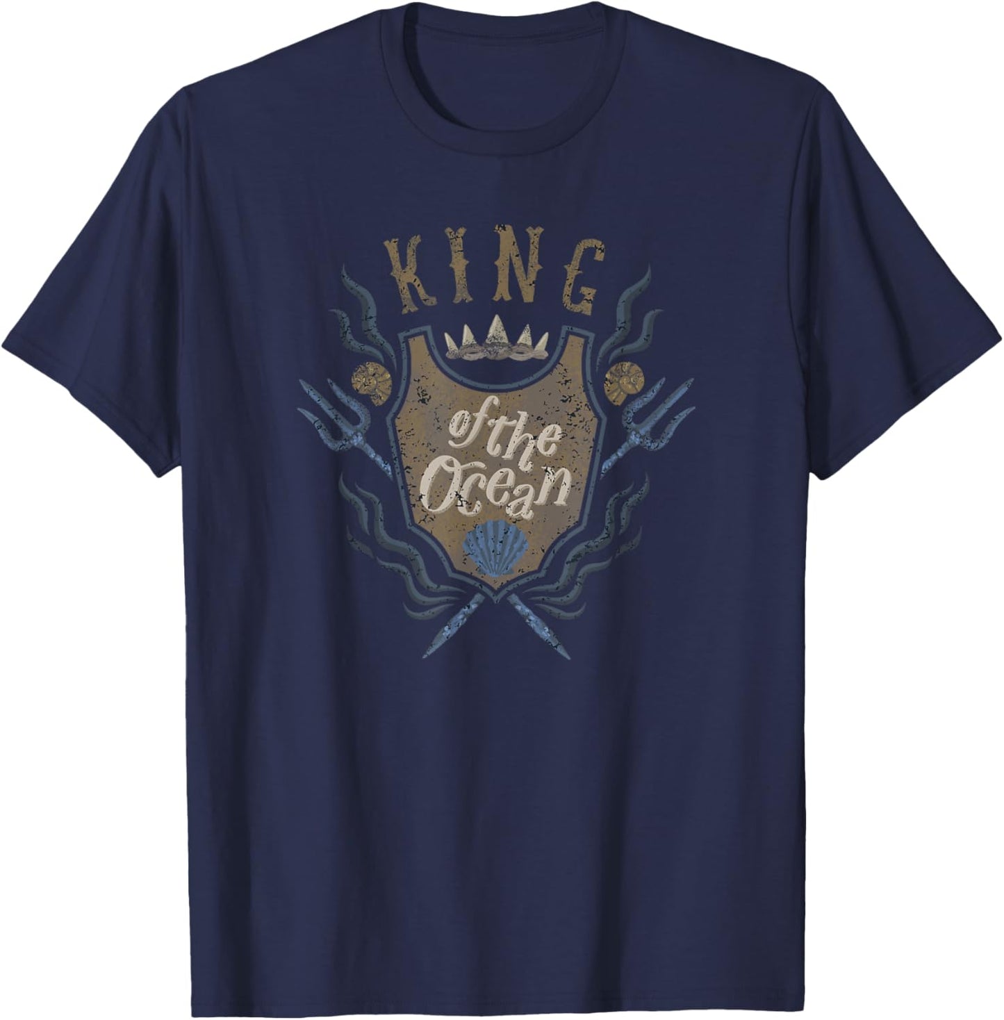 Disney The Little Mermaid King Of The Ocean Distressed Crest T-Shirt - T-Shirt | Navy