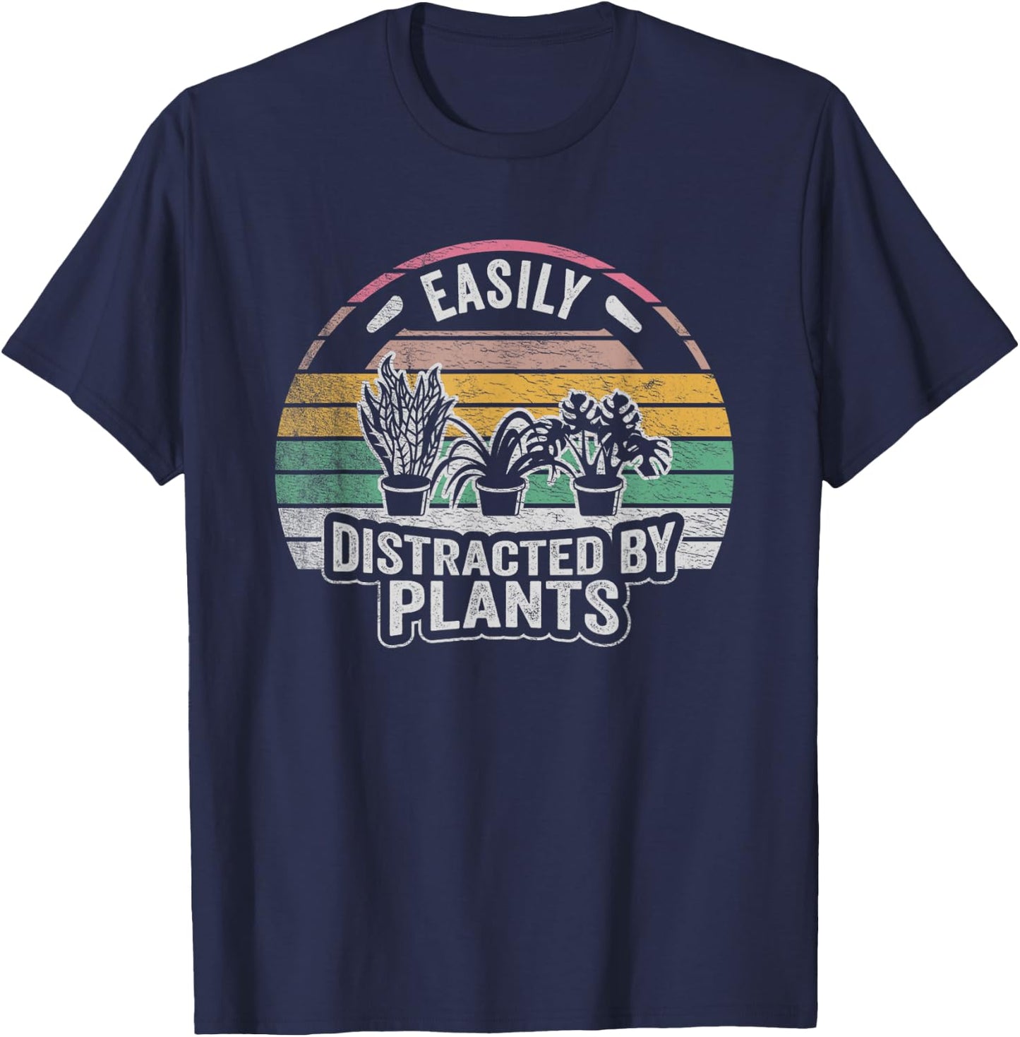 Retro Vintage Easily Distracted By Plants Gardening T-Shirt - T-Shirt | Navy