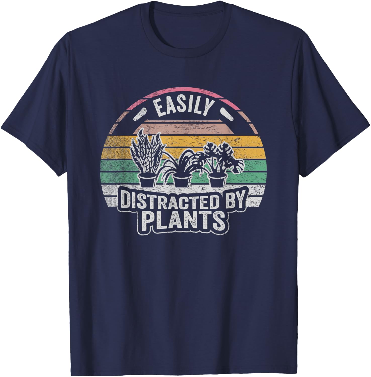 Retro Vintage Easily Distracted By Plants Gardening T-Shirt - T-Shirt | Navy