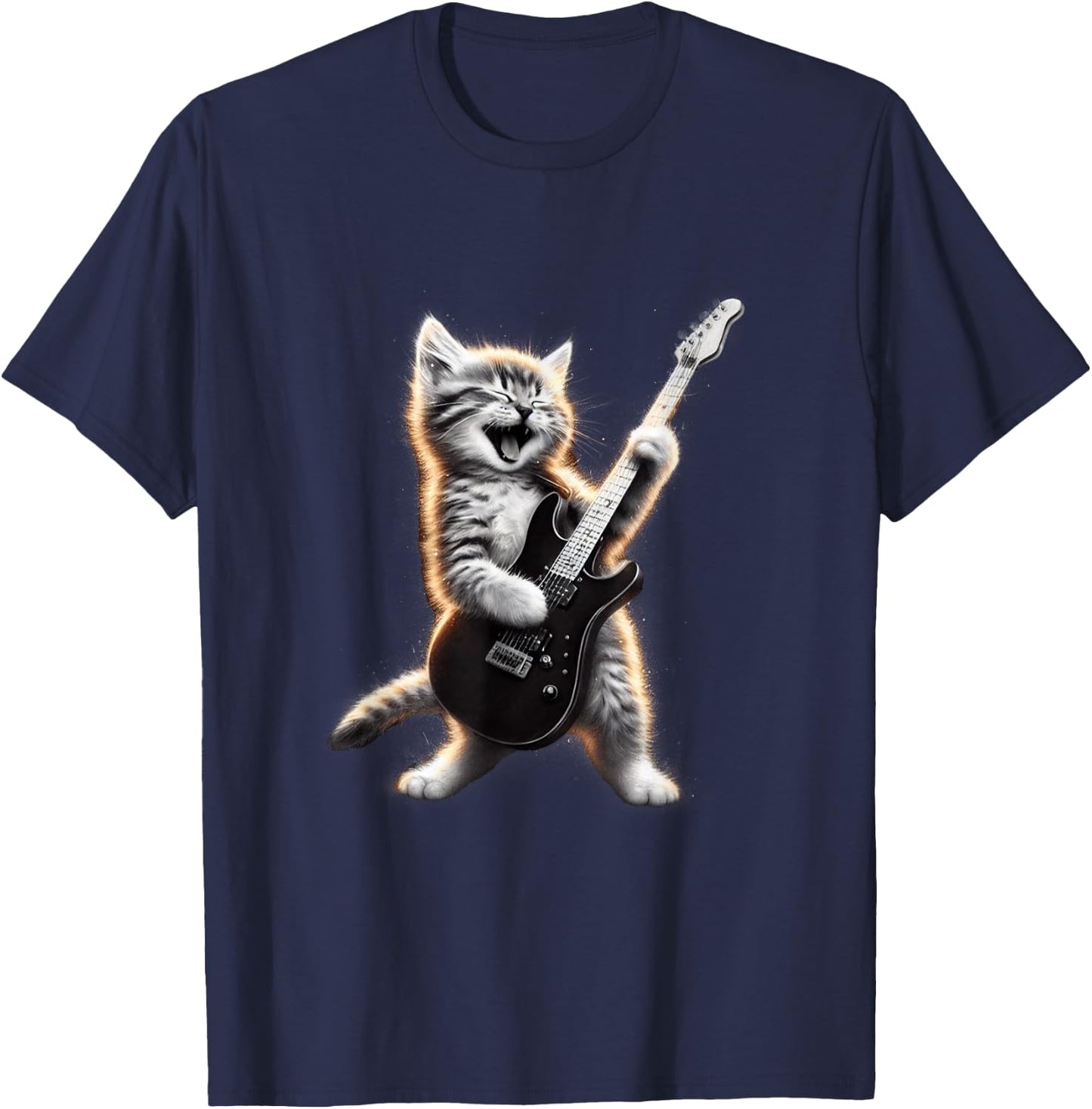 Cat Playing Guitar - Funny Rock Music Guitar Cat T-Shirt - T-Shirt | Navy