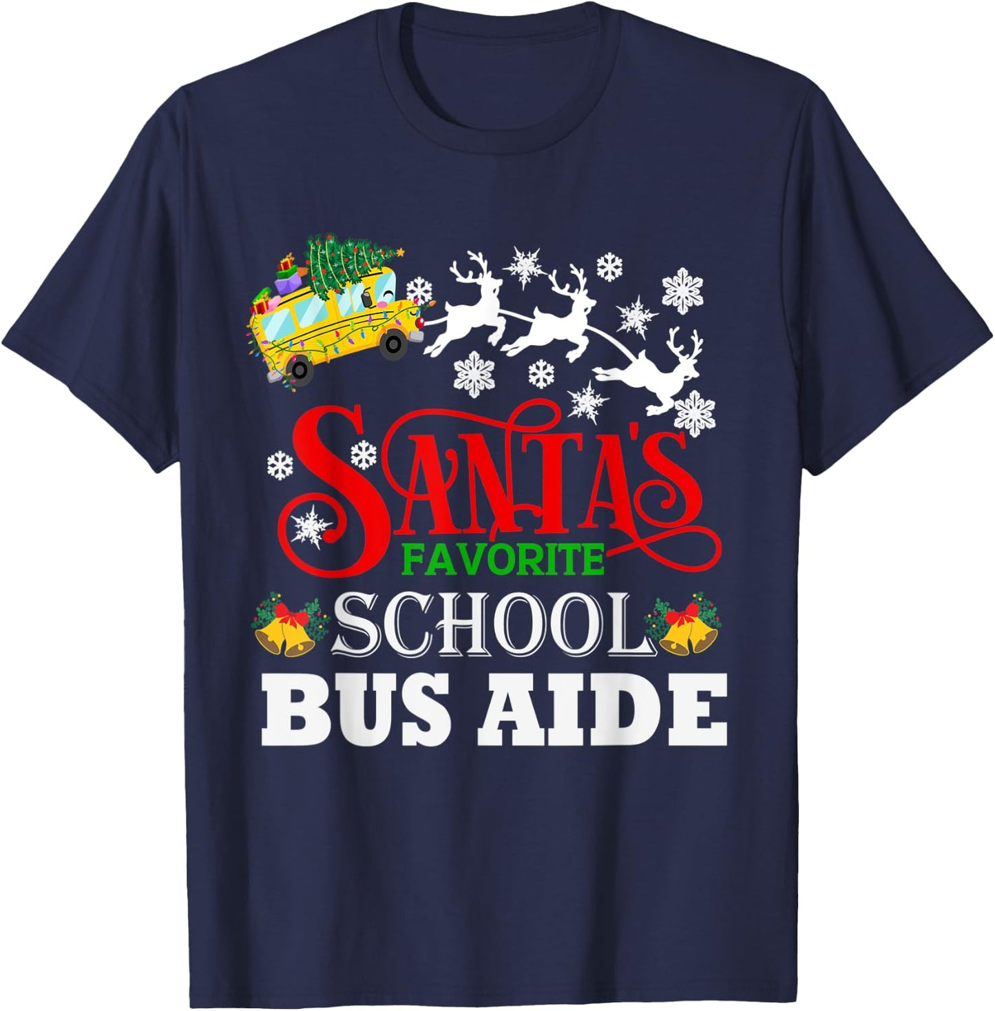 Santa's Favorite School Bus Aide Christmas Pajama T-Shirt - T-Shirt | Navy