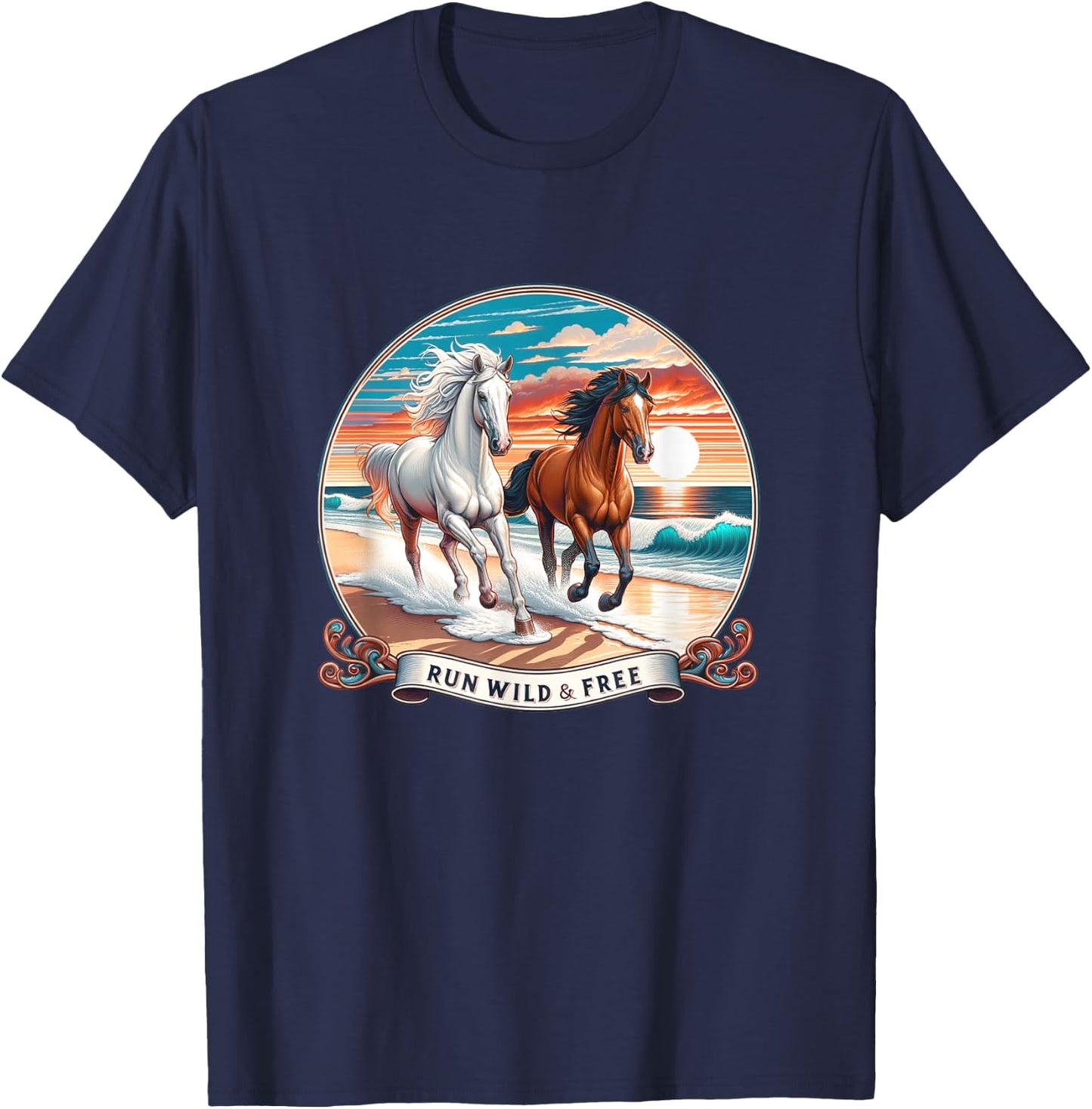 Run Wild And Free - Horses Running On Beach - Women Girls Kids T-Shirt - T-Shirt | Navy