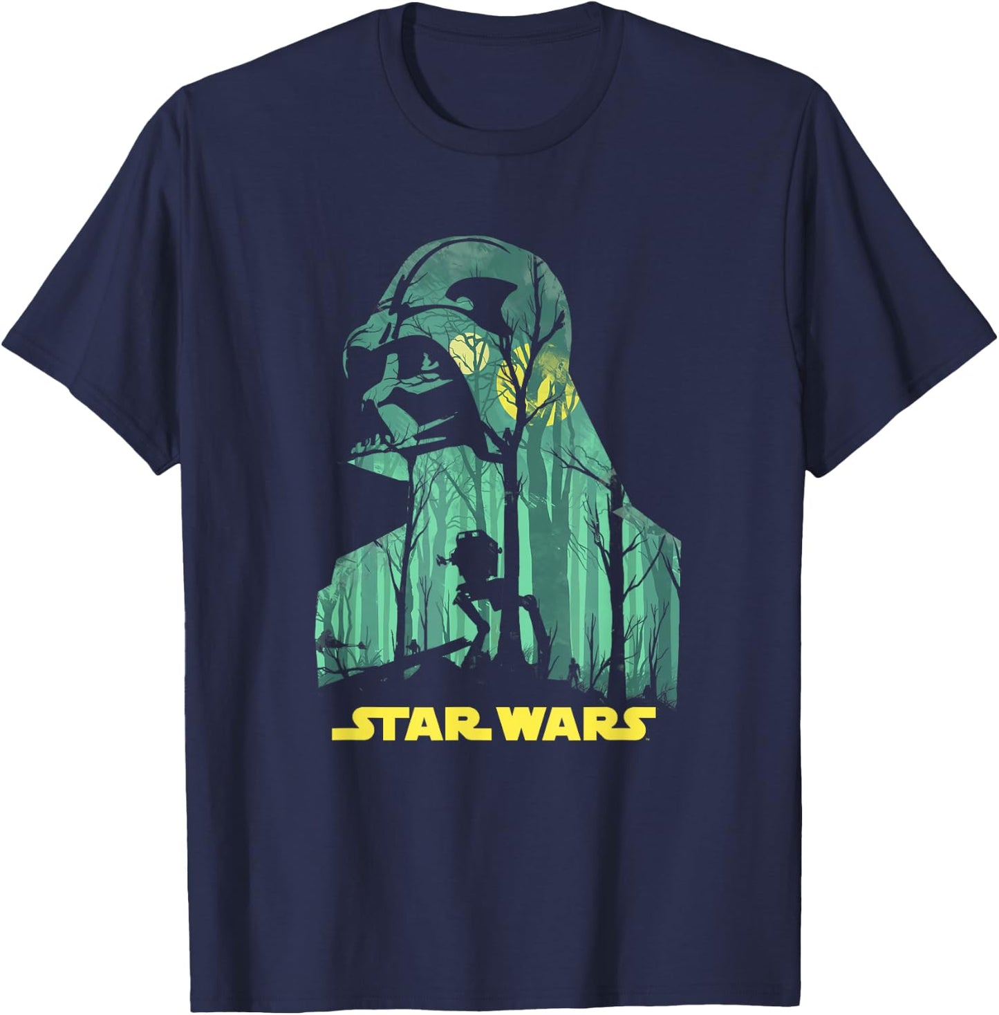 Star Wars Darth Vader Silhouette Endor Forest AT-ST Walker T-Shirt - T-Shirt | Navy