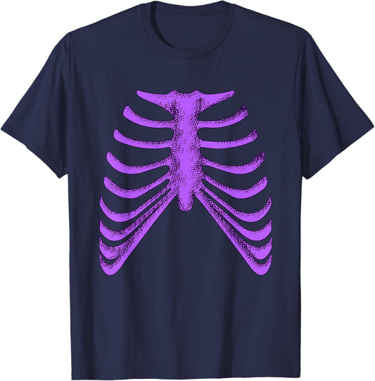 Purple Ribcage Skeleton Purple Color Graphic T-Shirt - T-Shirt | Navy