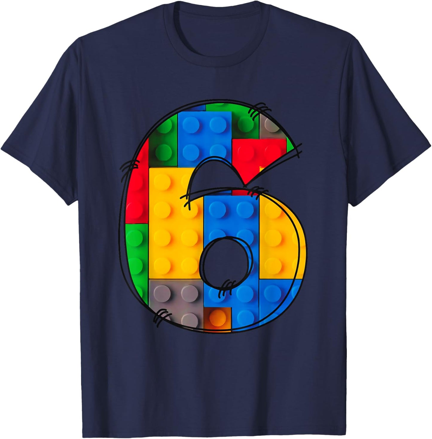 6 Year Old Blocks Building Master Builder 6th Birthday Kids T-Shirt - T-Shirt | Navy