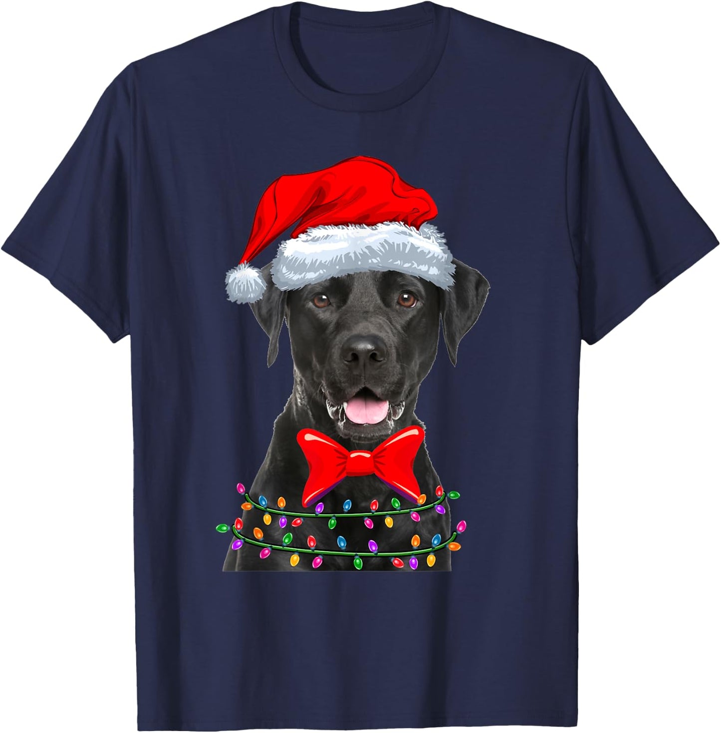Christmas Lights Black Labrador Wearing Xmas Hat - Dog Lover Men Women Kids T-Shirt - T-Shirt | Navy