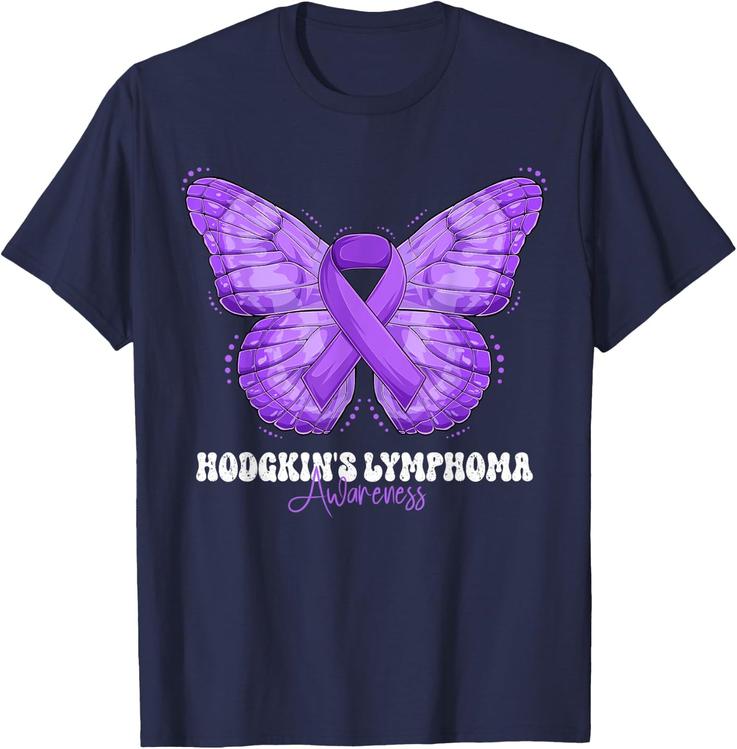 Hodgkin's Lymphoma Awareness Month Purple Ribbon Butterfly T-Shirt - T-Shirt | Navy