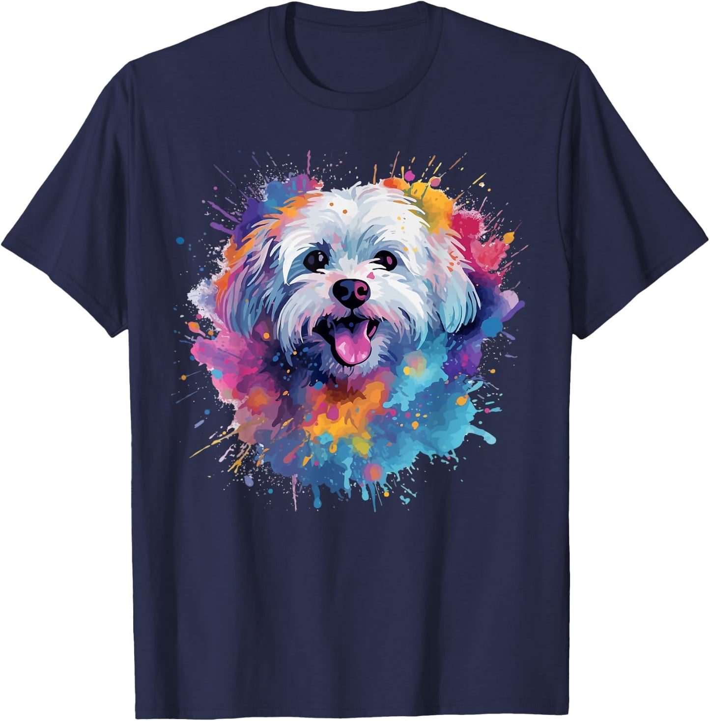 Colorful Maltese Splash Art Dog Men Women Kids T-Shirt - T-Shirt | Navy