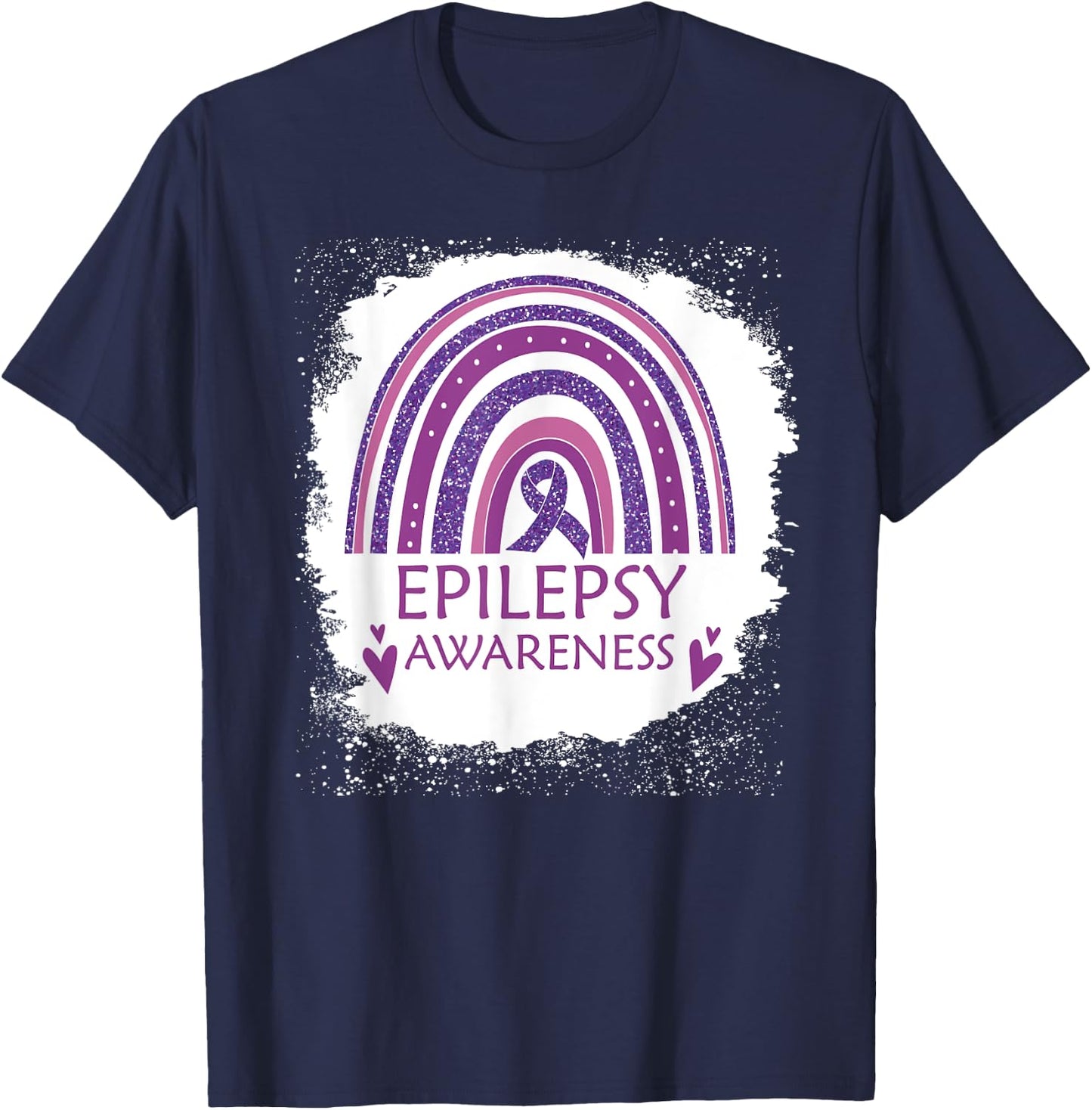 Epilepsy Awareness Bleached Rainbow Purple Ribbon Men T-Shirt - T-Shirt | Navy