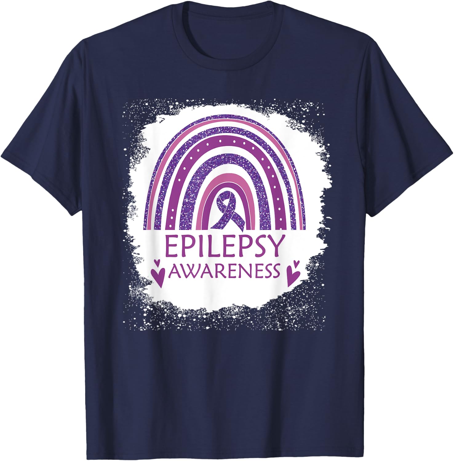 Epilepsy Awareness Bleached Rainbow Purple Ribbon Men T-Shirt - T-Shirt | Navy