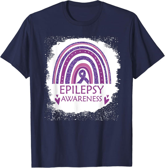 Epilepsy Awareness Bleached Rainbow Purple Ribbon Men T-Shirt - T-Shirt | Navy