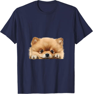 Pomeranian Lover - Dog Peeking T-Shirt - T-Shirt | Navy