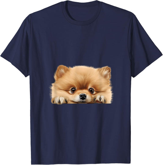 Pomeranian Lover - Dog Peeking T-Shirt - T-Shirt | Navy