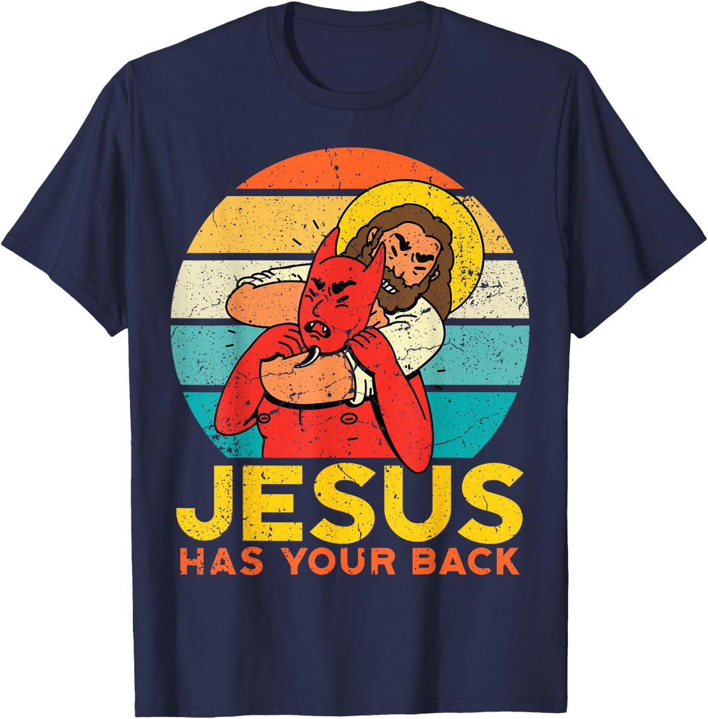 Jesus Has Your Back Jiu Jitsu Chokehold Funny Meme T-Shirt - T-Shirt | Navy