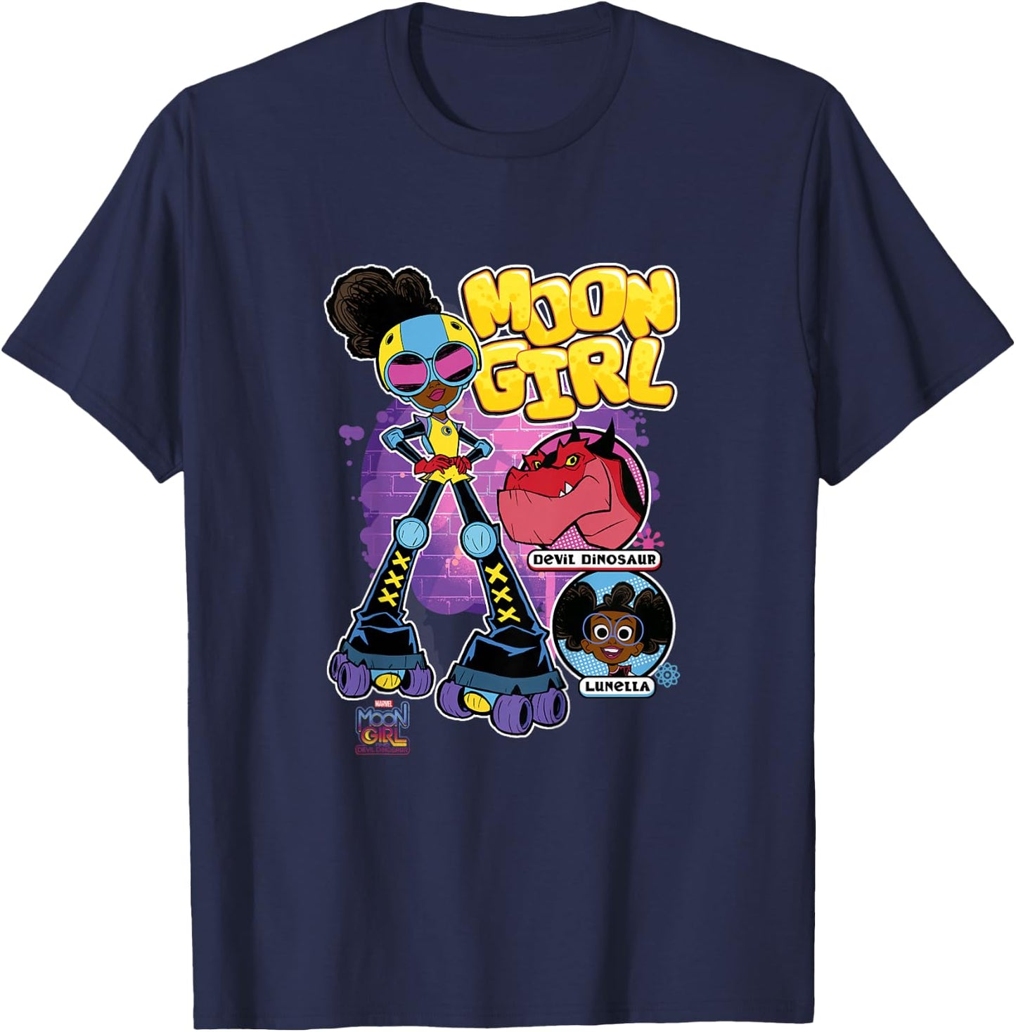 Kids Marvel Moon Girl And Devil Dinosaur Roller Skate Super Hero T-Shirt - T-Shirt | Navy