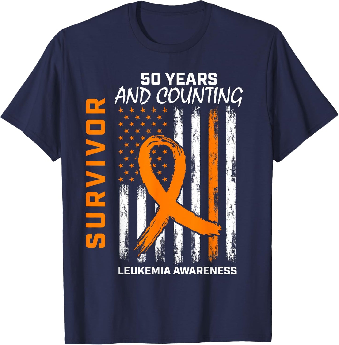 50 Year Leukemia Survivor Gifts American Flag Shirts T-Shirt - T-Shirt | Navy