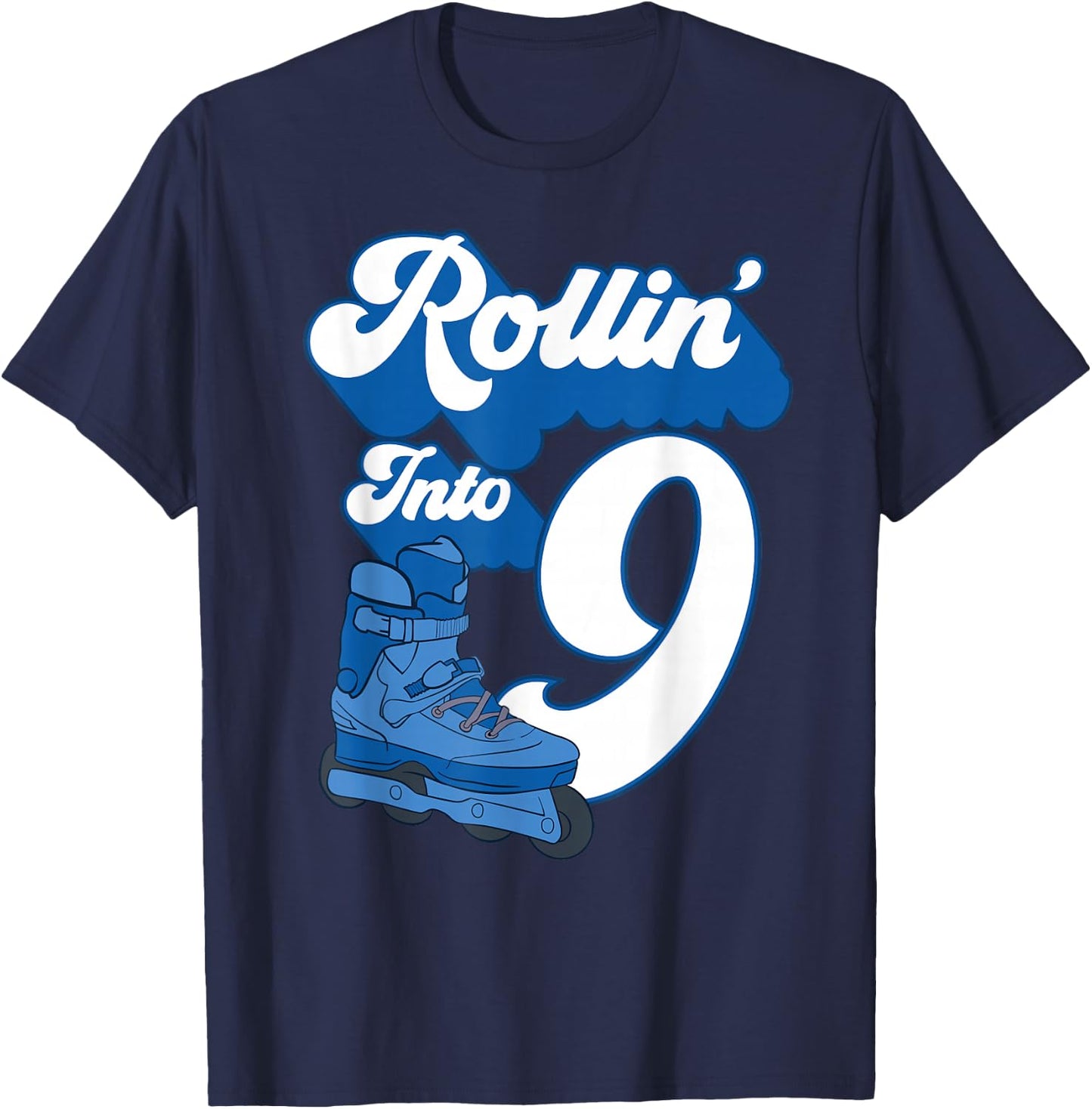 Rollin' Into 9 Roller Skating Birthday 12th Boy Kids Skate T-Shirt - T-Shirt | Navy