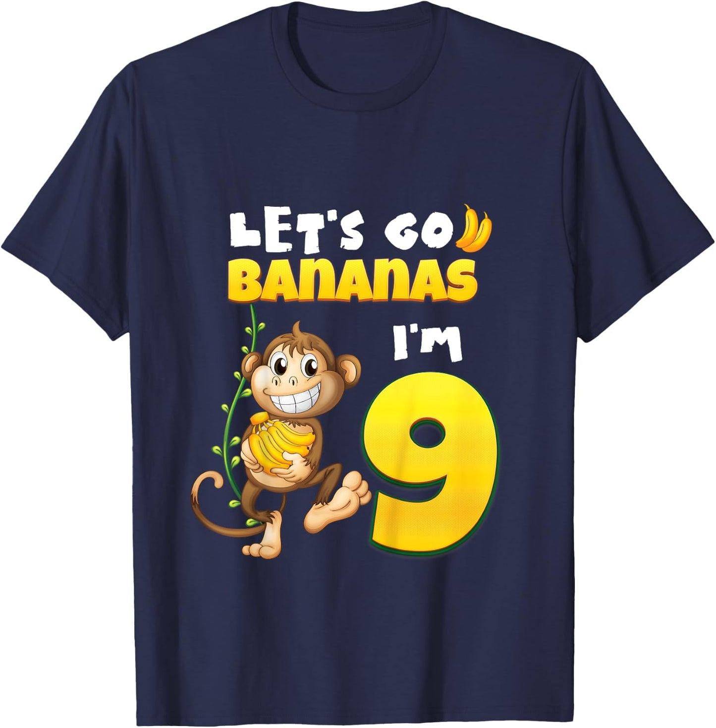 Let's Go Bananas I'm 9 Zoo Animal Jungle Safari 9th Birthday T-Shirt - T-Shirt | Navy
