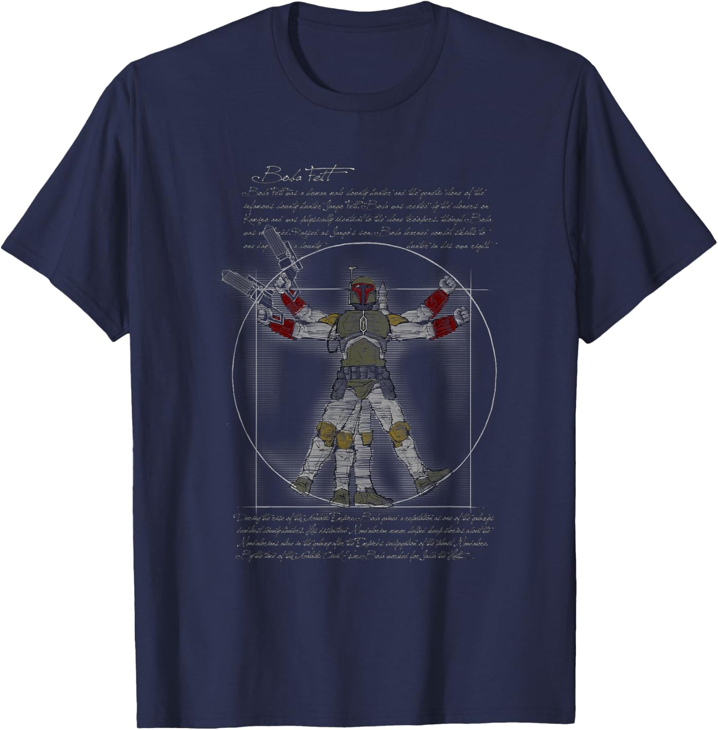 Star Wars Classic Boba Fett Vitruvian Man Vintage Portrait T-Shirt - T-Shirt | Navy