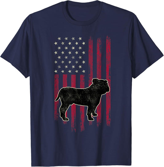 English Bulldog Dog Lovers American Flag 4th Of July T-Shirt - T-Shirt | Navy