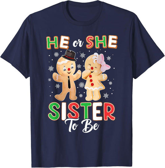 Gingerbread He or She Sister To Be Christmas Gender Reveal T-Shirt - T-Shirt | Navy