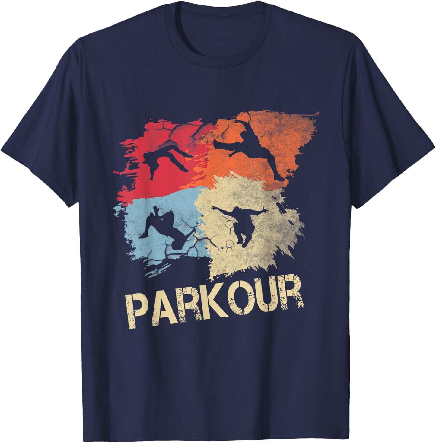 Retro Parkour Boys Silhouette Vintage Free Running Runner T-Shirt - T-Shirt | Navy