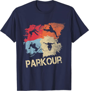 Retro Parkour Boys Silhouette Vintage Free Running Runner T-Shirt - T-Shirt | Navy