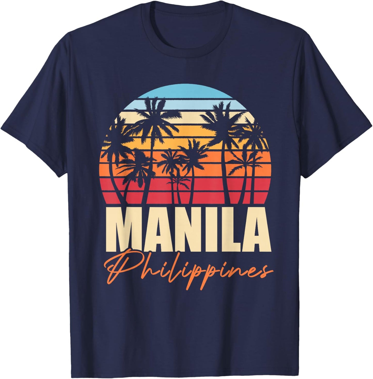 Palm Trees Filipino Pinoy Retro Tropical Manila Philippines T-Shirt - T-Shirt | Navy