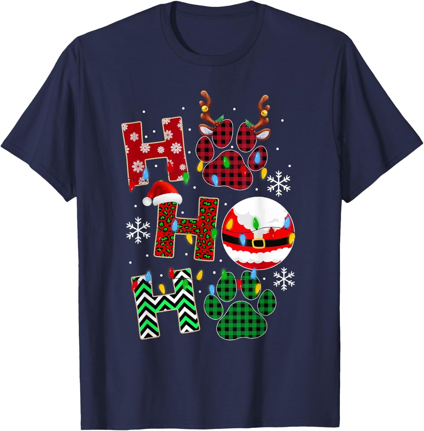 HoHoHo Dog Paw Christmas Pajama Cute Holiday Dog Lovers Xmas Men Women Kids T-Shirt - T-Shirt | Navy