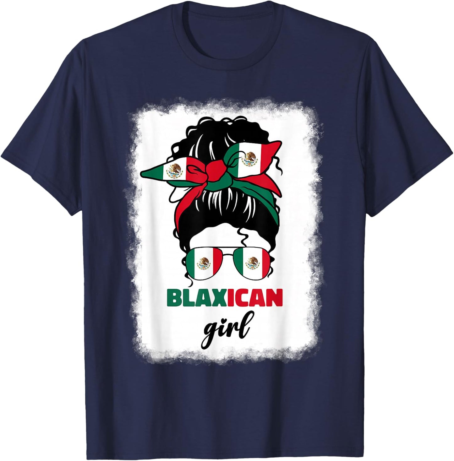 Blaxican Mexican American Black Girl Mexico Flag Chicano Fun T-Shirt - T-Shirt | Navy