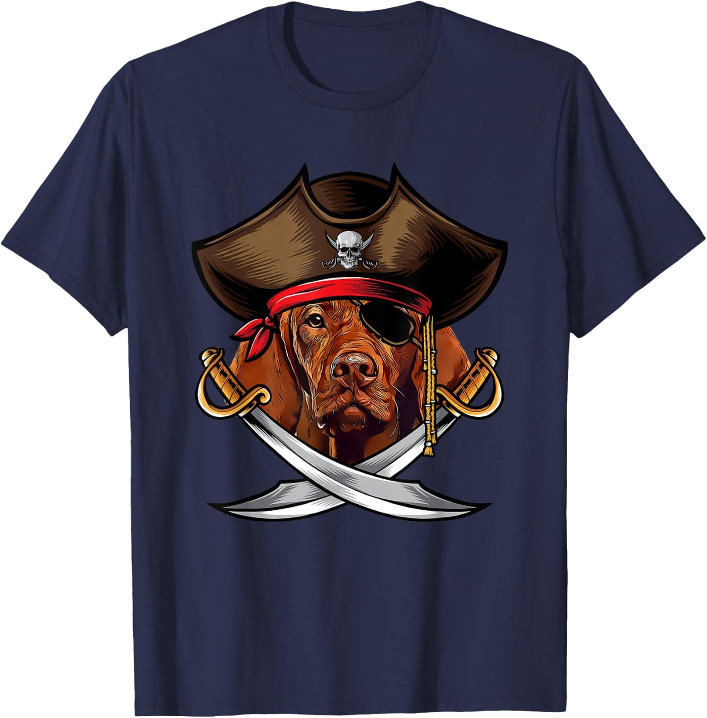 Funny Vizsla Dog Pirate Captain Halloween Women Kids T-Shirt - T-Shirt | Navy